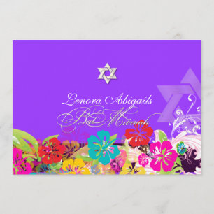 PixDezines hibiskus/Bat Mitzvah/gör-det-själv-färg Inbjudningar
