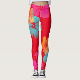 PixDezines Hibiskus/Rosa/Orange/Aqua/Gör-själv-Bak Leggings