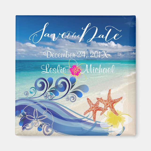 PixDezines hulawaves/strand+plumeria Magnet (Framsidan)