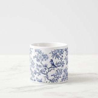 PixDezines Indigo Blå Chinoiserie, Fågel Peonior Espressomugg