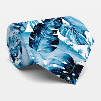 PixDezines Indigo Blå Tropisk Lövverk Slips