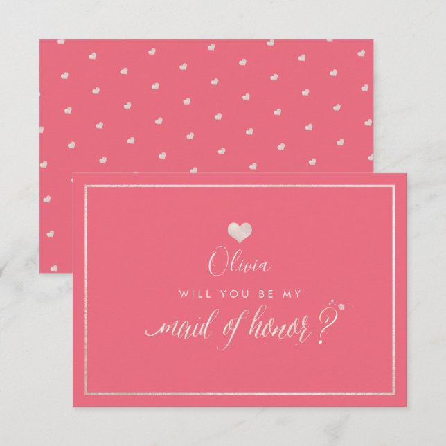 PixDezines Iridescent +Coral, Maid of honor Inbjudningar (Fram/baksida)