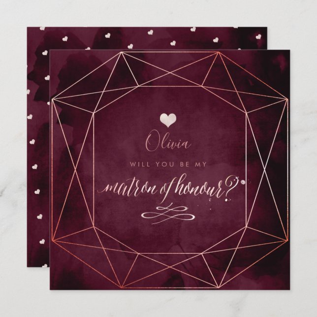 PixDezines Iridescent  Rosa+Garnett, Matron Inbjudningar (Fram/baksida)