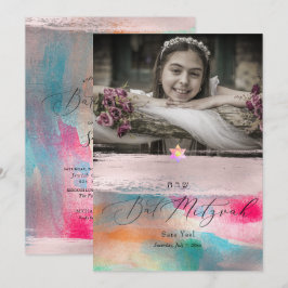 PixDezines Iridescent Vattenfärg Bat Mitzvah Inbjudningar
