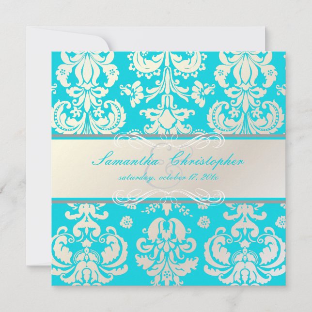 PixDezines Isabella Damask, Pearl+Aqua/DIY färg Inbjudningar (Framsida)