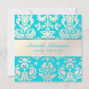 PixDezines Isabella Damask, Pearl+Aqua/DIY färg Inbjudningar