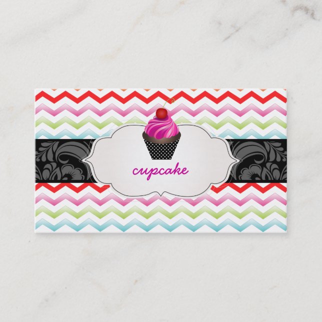 PixDezines jordgubbsvirvlar cupcake+chevron Visitkort (Framsida)