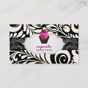 PixDezines jordgubbsvirvlar cupcake+damask Visitkort