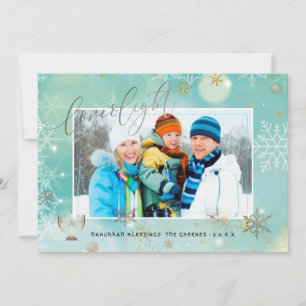 PixDezines Kärlek+Light Hannukkah/snöflingor+Bokeh Julkort