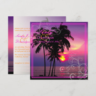 PixDezines Kaui Sunset+Swirls/tropiska bröllop Inbjudningar