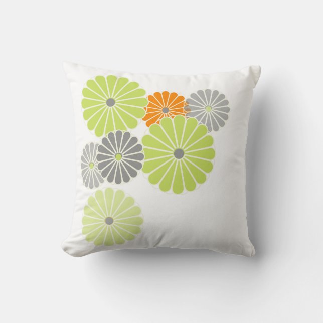 PixDezines kiku lime+orange/krysanthemum Kudde (Framsida)