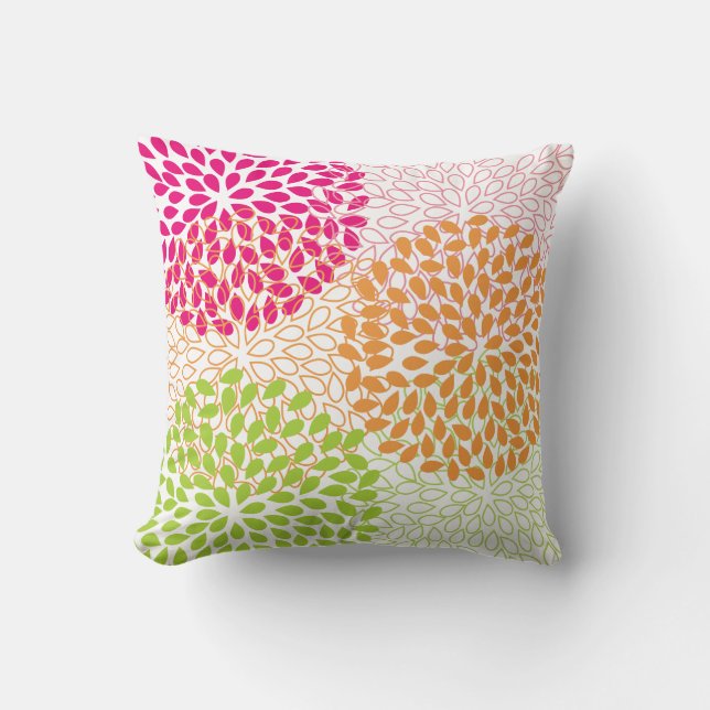 PixDezines kiku lime+orange/krysanthemum Kudde (Framsida)