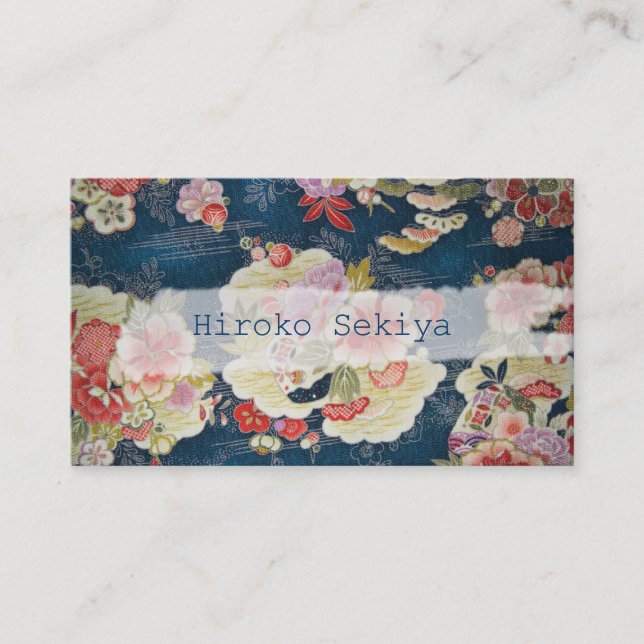 PixDezines kimono/falsk chirimen/oleandrar Visitkort (Framsida)