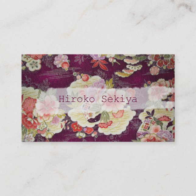 PixDezines kimono/falsk chirimen/orleanders Visitkort (Framsida)