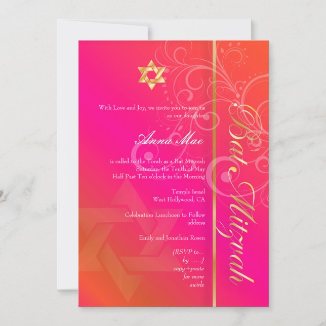 PixDezines klassisk+virvlar bat mitzvah Inbjudningar (Framsida)