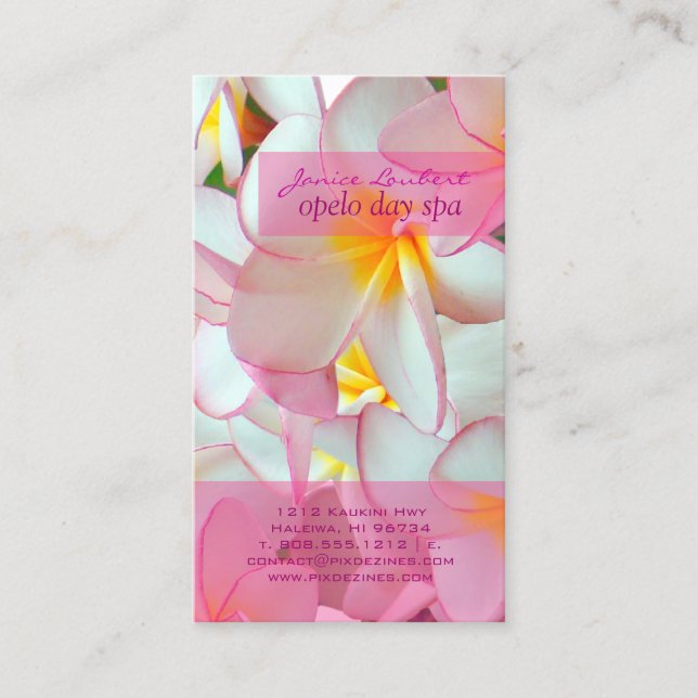 PixDezines KONA ROSA PLUMERIAS Visitkort (Framsida)