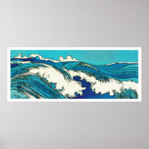 PixDezines konen uehara oceanen vågar, 上 原 Poster