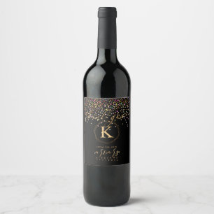 PixDezines Konfetti+Monogram A-Z, Nya Herr. Fru. Vinflaska Etikett