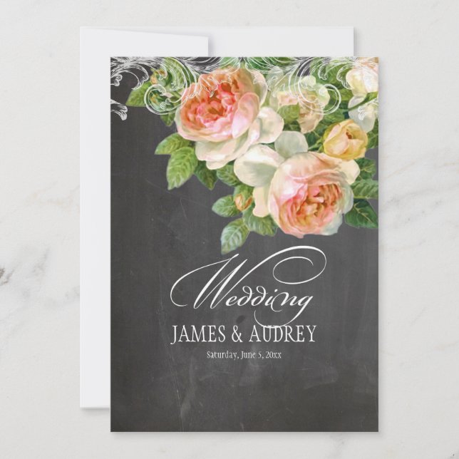 PixDezines kritskrifts tavla/rococo/gamla rosor Inbjudningar (Framsida)