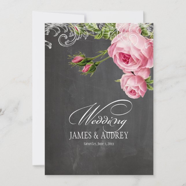 PixDezines kritskriftsbräda/rococo/ gamla rosor Inbjudningar (Framsida)