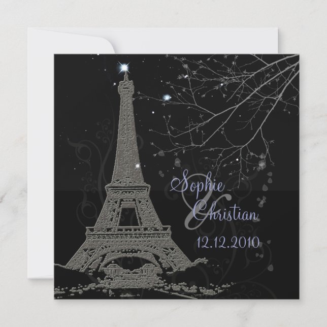 PixDezines La Tour Eiffel+Swirls Inbjudningar (Framsida)