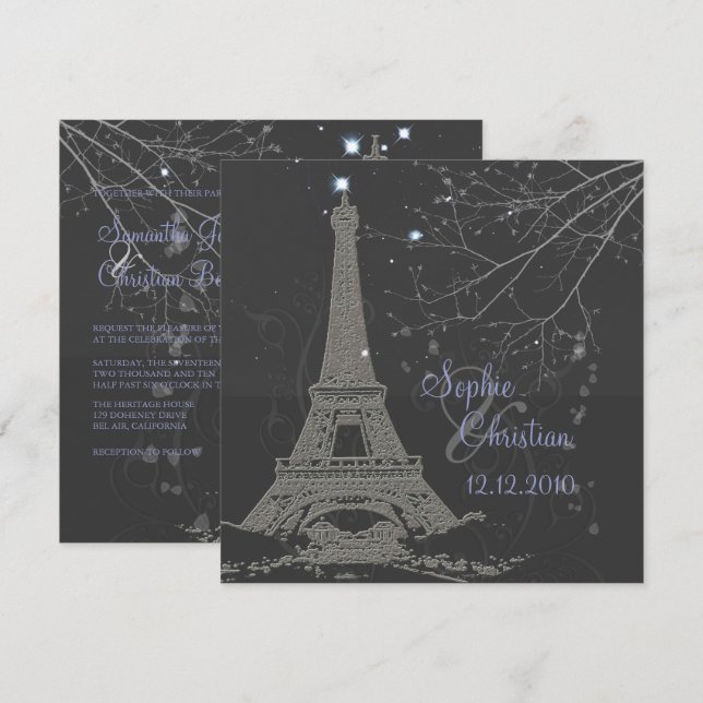 PixDezines La Tour Eiffel+Swirls Inbjudningar (Fram/baksida)