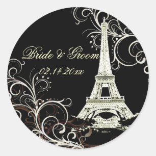PixDezines La Tour Eiffel+Swirls Runt Klistermärke