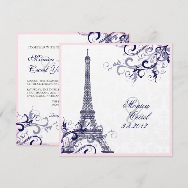 PixDezines la touring eiffel/paris/METALLIC SILVER Inbjudningar (Fram/baksida)