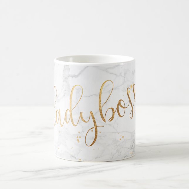 PixDezines LADYBOSS Marble+Faux Guld/Script Kaffemugg (Center)