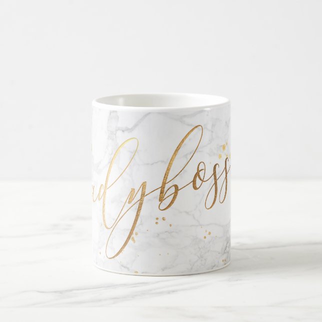 PixDezines LADYBOSS Marble+Faux Guld/Script Kaffemugg (Center)