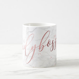 PixDezines LADYBOSS Marble+Faux Ro Guld/Script Kaffemugg