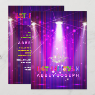 PixDezines Laser/Neon Ljus Bat mitzvah Inbjudningar