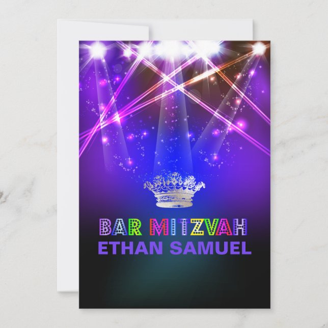 PixDezines laser /neon ljus pub mitzvah Inbjudningar (Framsida)