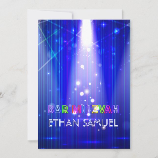 PixDezines laser /neon ljus pub mitzvah Inbjudningar (Framsida)