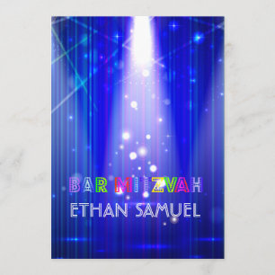 PixDezines laser /neon ljus pub mitzvah Inbjudningar