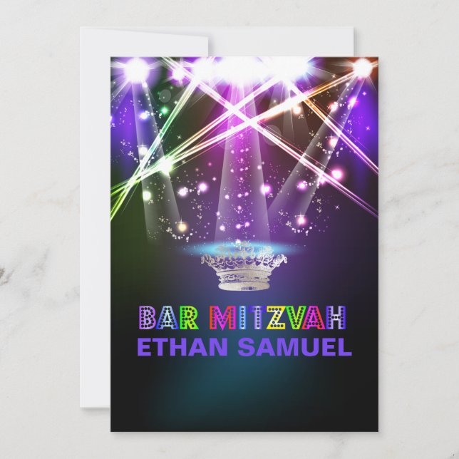 PixDezines laser /neon ljus pub mitzvah Inbjudningar (Framsida)