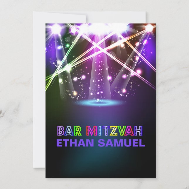 PixDezines laser-/neonljus bar mitzvah Inbjudningar (Framsida)