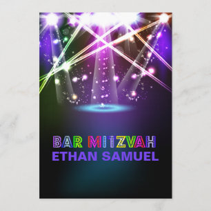 PixDezines laser-/neonljus bar mitzvah Inbjudningar