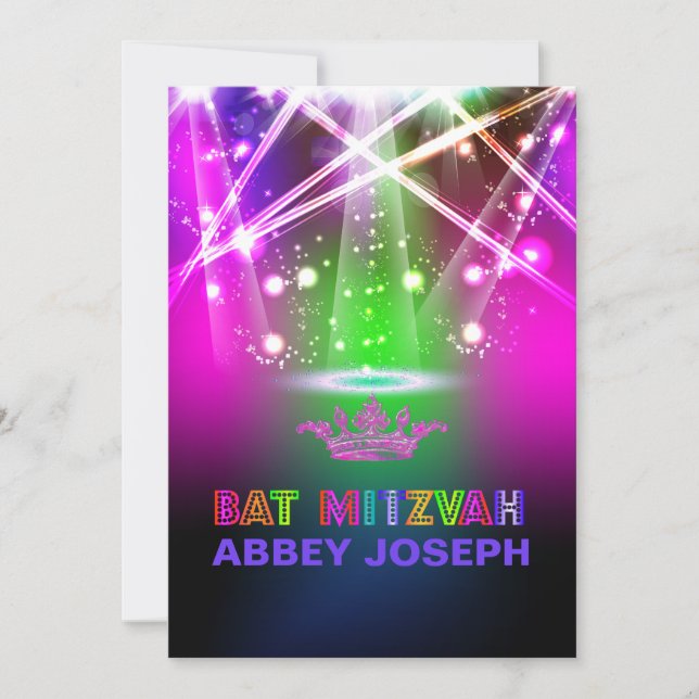 PixDezines Laser / Neonljus Bat Mitzvah Inbjudningar (Framsida)