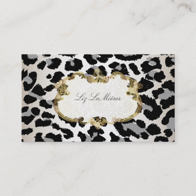 PixDezines leopard/champagne Visitkort (Framsida)
