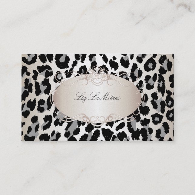 PixDezines leopard/champagne Visitkort (Framsida)