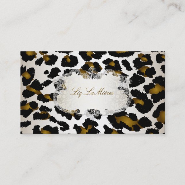 PixDezines leopard/champagne Visitkort (Framsida)