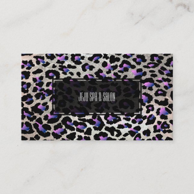 PixDezines leopard/elektrisk rosa/falskt silver Visitkort (Framsida)
