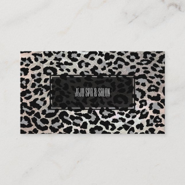 PixDezines leopard/grått/faux silver Visitkort (Framsida)