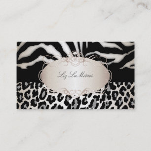 PixDezines leopard/zebra/champagne Visitkort