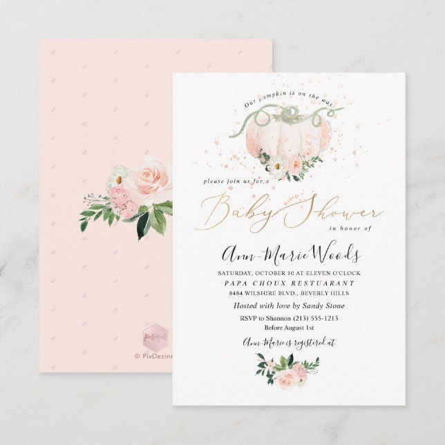 PixDezines Lil  Pumpkin Baby Shower Inbjudningar (Fram/baksida)