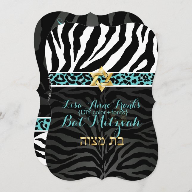 PixDezines lila/DIY färg/Zebra/Bat mitzvah Inbjudningar (Fram/baksida)