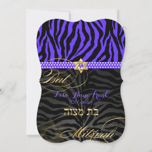 PixDezines lila/DIY färg/Zebra Bat mitzvah Inbjudningar