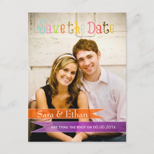 PixDezines lila+orange spara datumet Meddelande Vykort (Framsida)