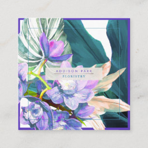PixDezines Lila Orchid Mörk Teal Ti Löv Fyrkantigt Visitkort